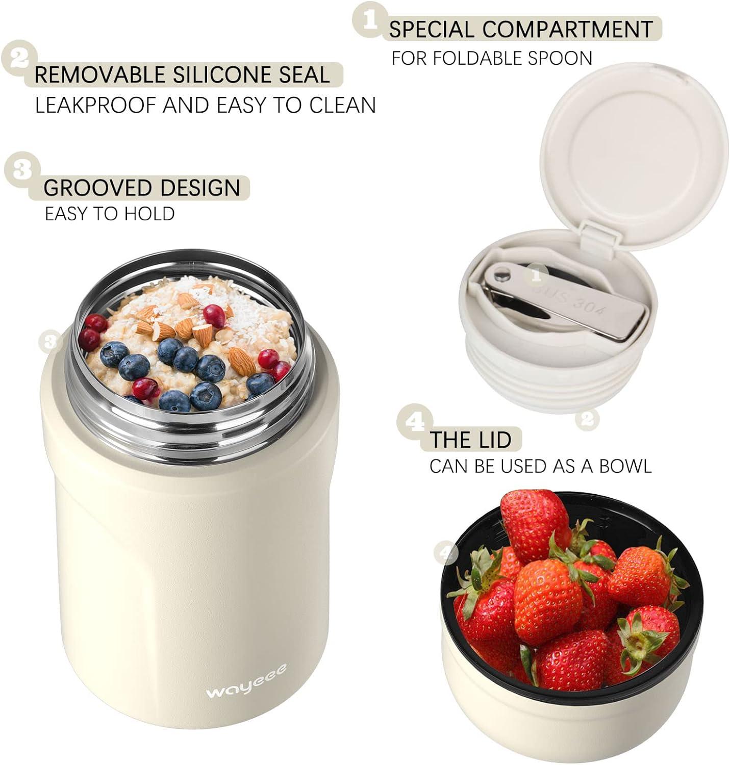 Hộp Cách Nhiệt Thực Phẩm, Hộp Cách Nhiệt Bữa Ăn Nóng 500Ml Kèm Muỗng Gấp Inox