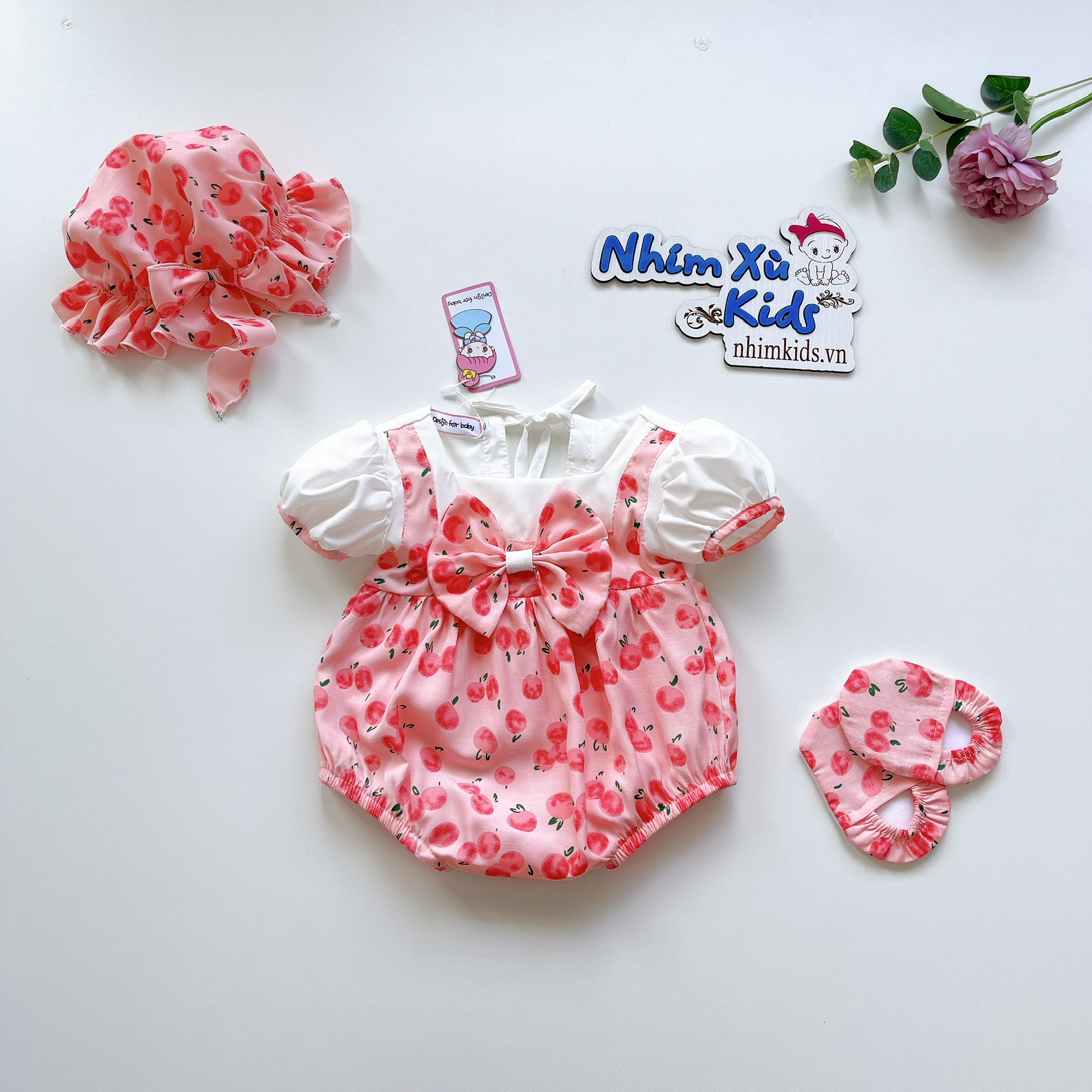 Body Hoạ Tiết Quả Mọng Xinh Xắn Cho Bé Gái Sơ Sinh Đến 12kg, Bodysuit Kèm Nón Và Giày Cho Bé Gái