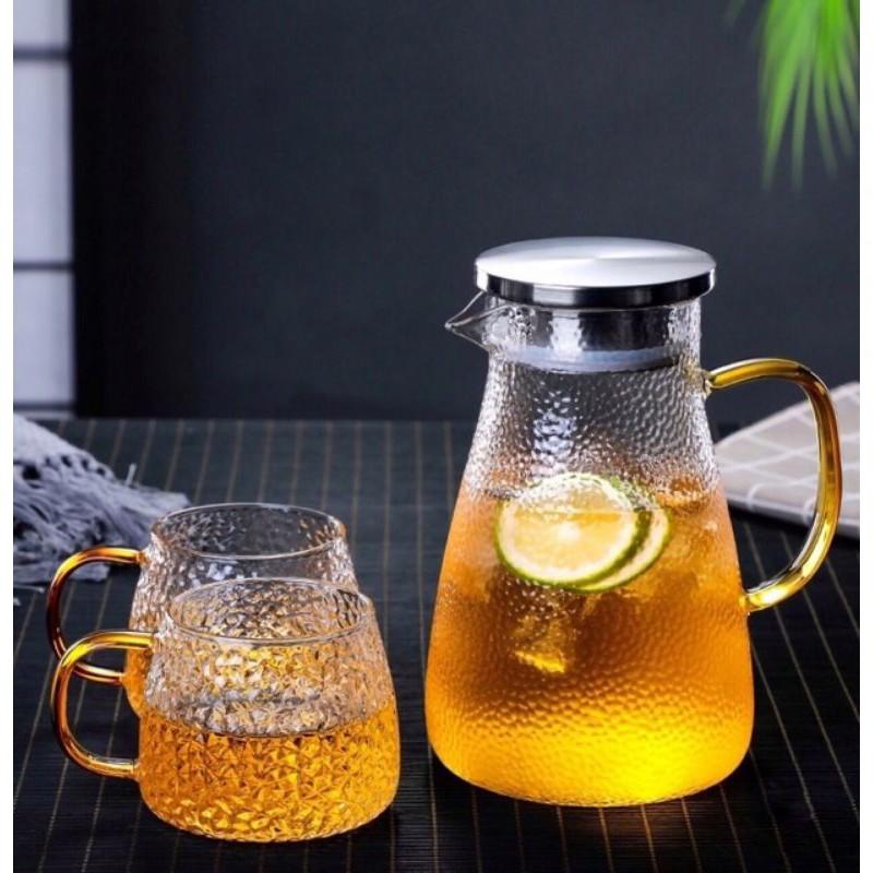 Bình đựng nước - Bình thủy tinh chịu nhiệt quai vàng