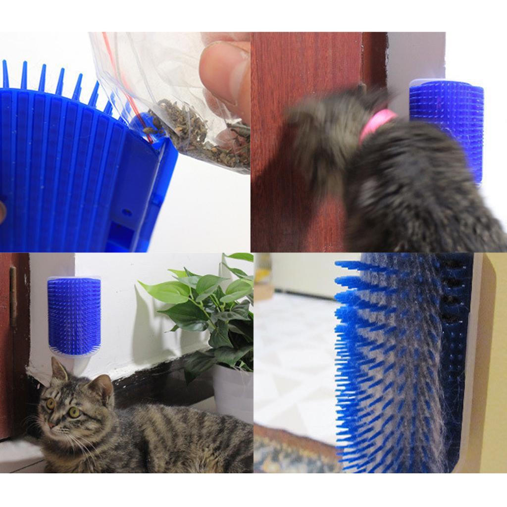 Dog Cat Bath Brush Comb Hair Rubber Glove and Cat Groomer Corner Blue
