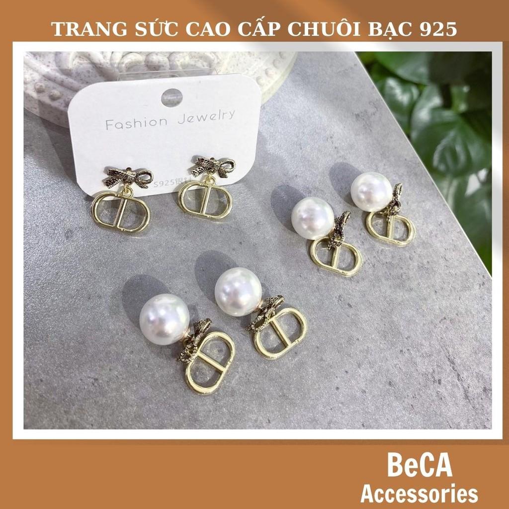 Khuyên tai ngọcHoa tai nữ chữ CD - Bông tai ngọc sát tai