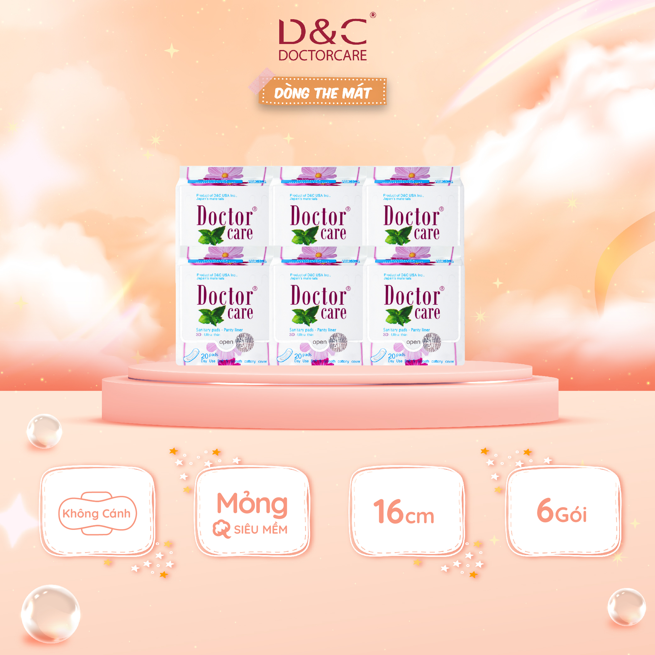 Combo 6 Băng Vệ Sinh Hàng Ngày Thảo Dược Doctor Care 16 Cm Siêu Khô Thoáng Cả Ngày Dài