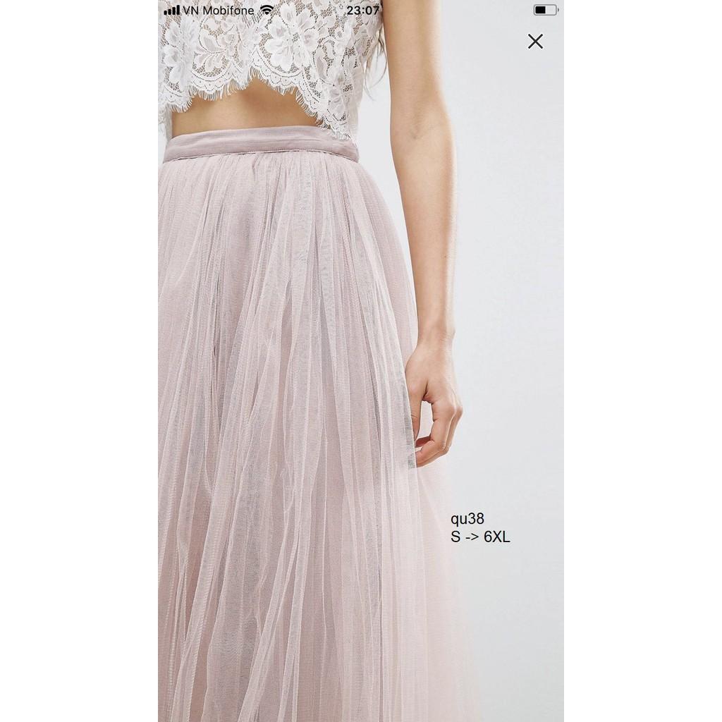SKIRT116 CHÂN VÁY DÀI PHỐI VOAN LƯỚI