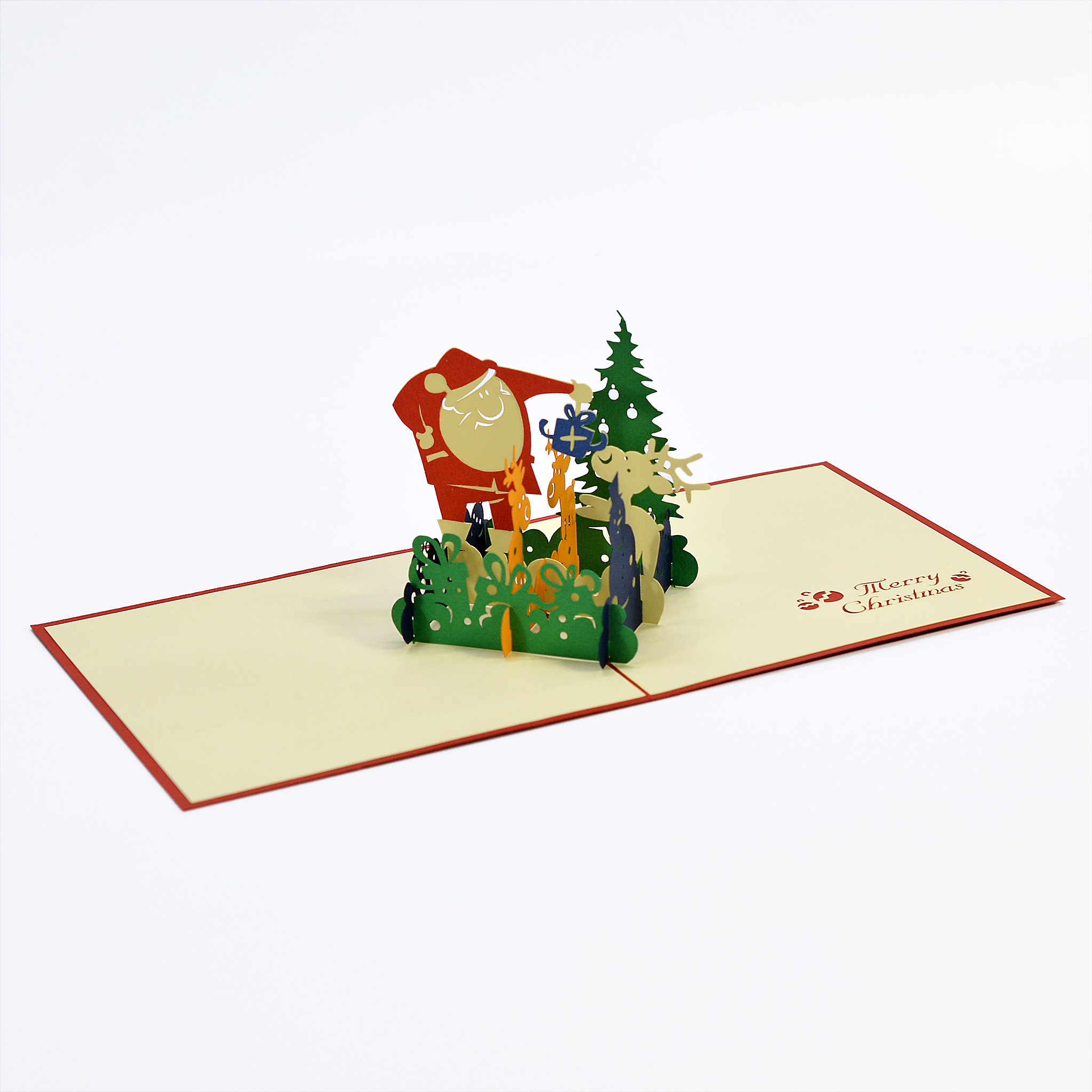 Thiệp 3D handmade Santa Clause & Reindeer - Ông già Noel cùng chú Tuần lộc size 15x15cm CN111