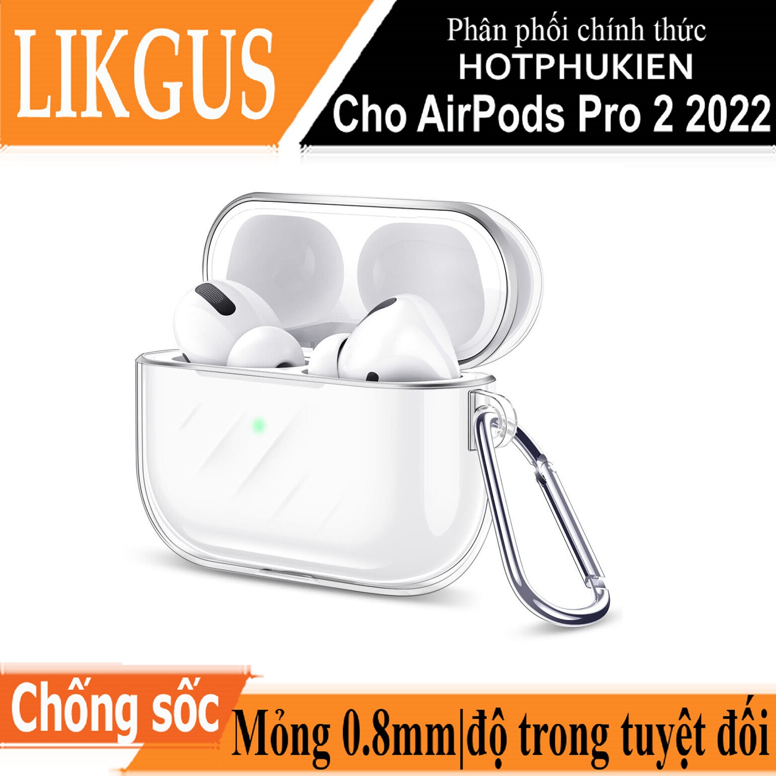 Bao case chống sốc trong suốt cho Airpods Pro 2 2022 hiệu Likgus Clear Shell - Hàng nhập khẩu