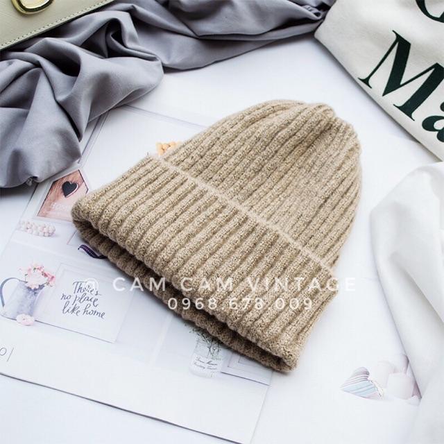 Mũ len Beanie gân xốp tone màu Vintage loại mịn xịn