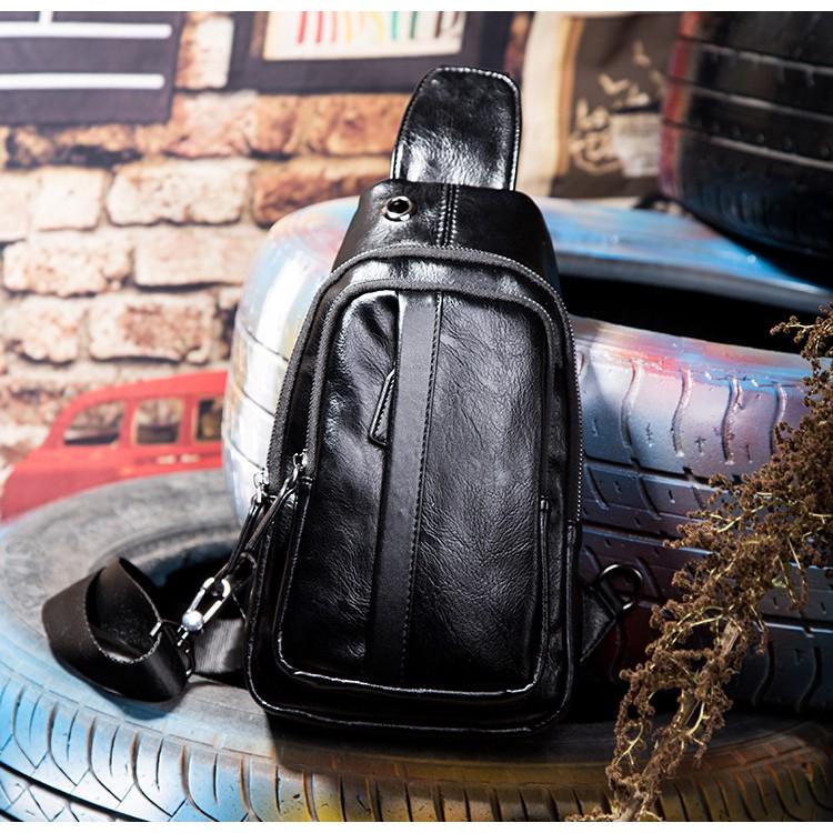 Túi đeo chéo nam da Streetwear chống thấm nước bền bỉ tích hợp lỗ tai nghe tiện dụng TC104-D