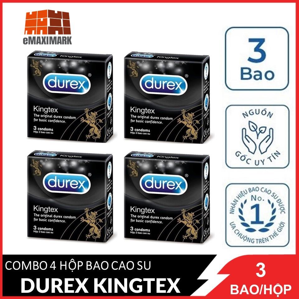 Combo 4 hộp Bao cao su Durex Kingtex (Đen) Hộp 3 cáiX4