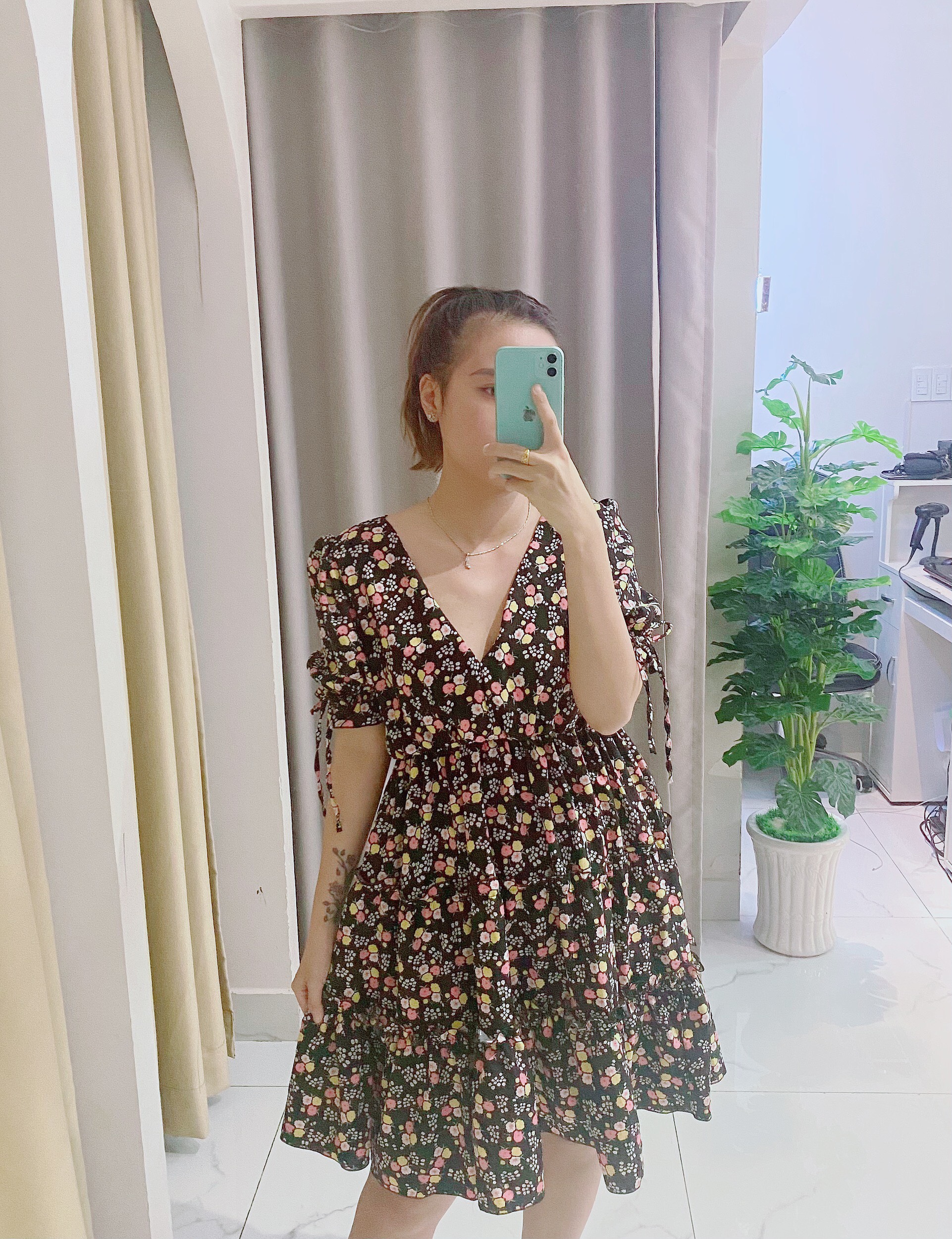 Váy đầm nữ công chúa,váy hoa cổ tim chất lụa bao mát,không nhăn V011