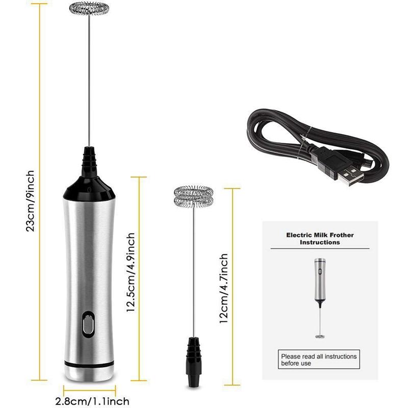 USB Có Thể Sạc Đôi Mùa Xuân Đánh Đầu Điện Bọt Sữa Inox Cầm Tay Sữa Sữa Rửa Mặt Foamer Uống Phối 2 Tốc Độ