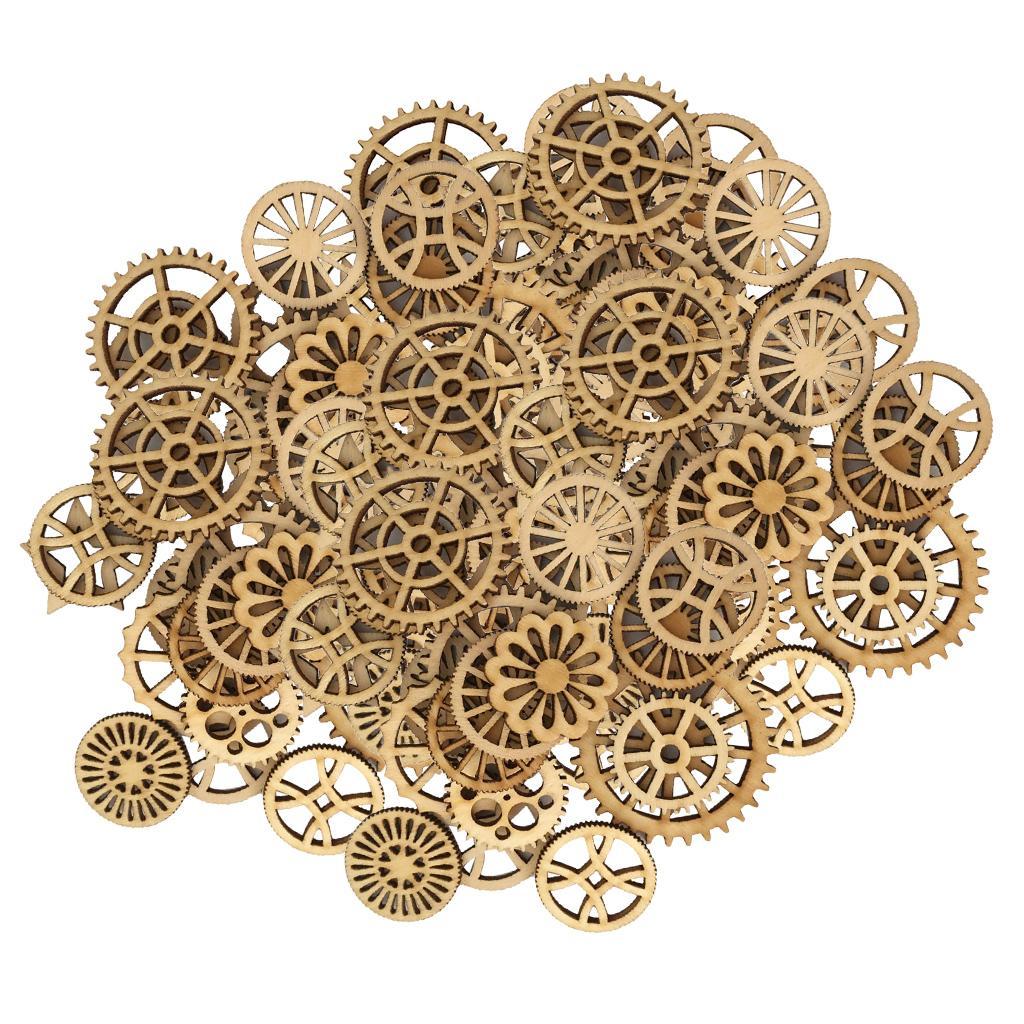 200pcs Mini Unfinished Wood Gear Shape Embellishments for DIY Wooden Crafts
