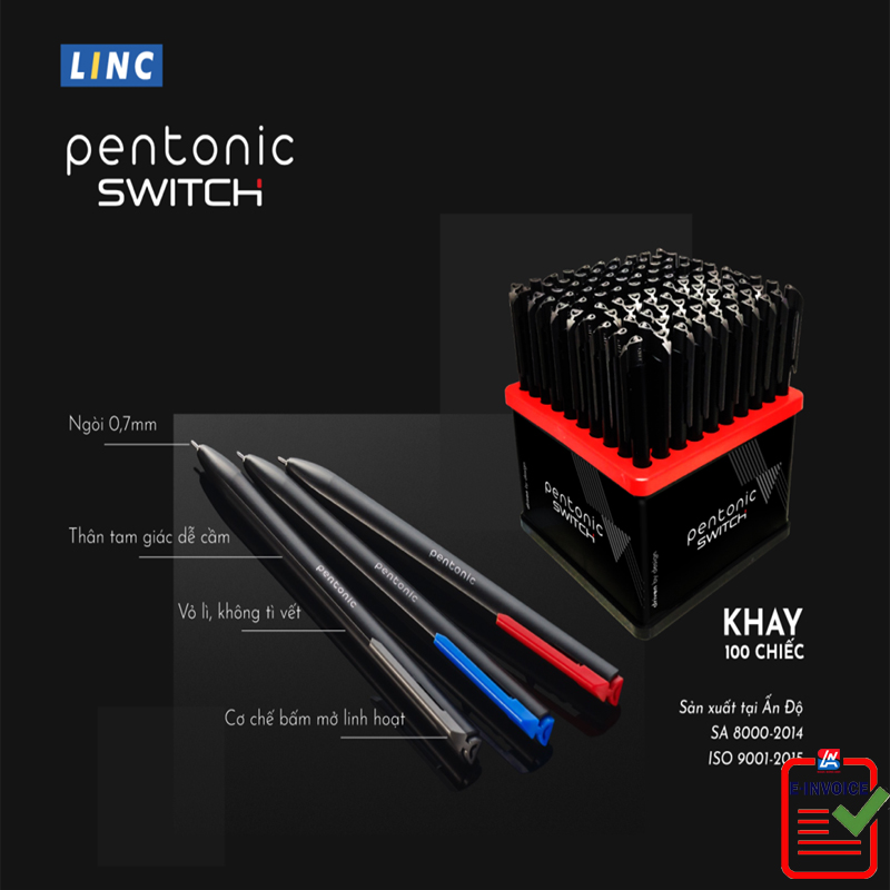 Bút bi LINC Pentonic Switch 4029 - Ngòi 0.7mm- Hộp 100 chiếc màu xanh dương