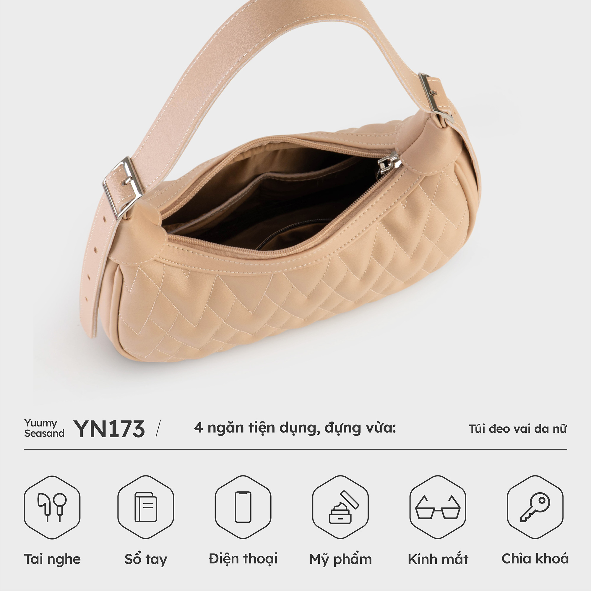 Túi Yuumy ( Thời trang nữ dáng cong chần chỉ size 25 - Túi đeo vai da Seasand YN173 )