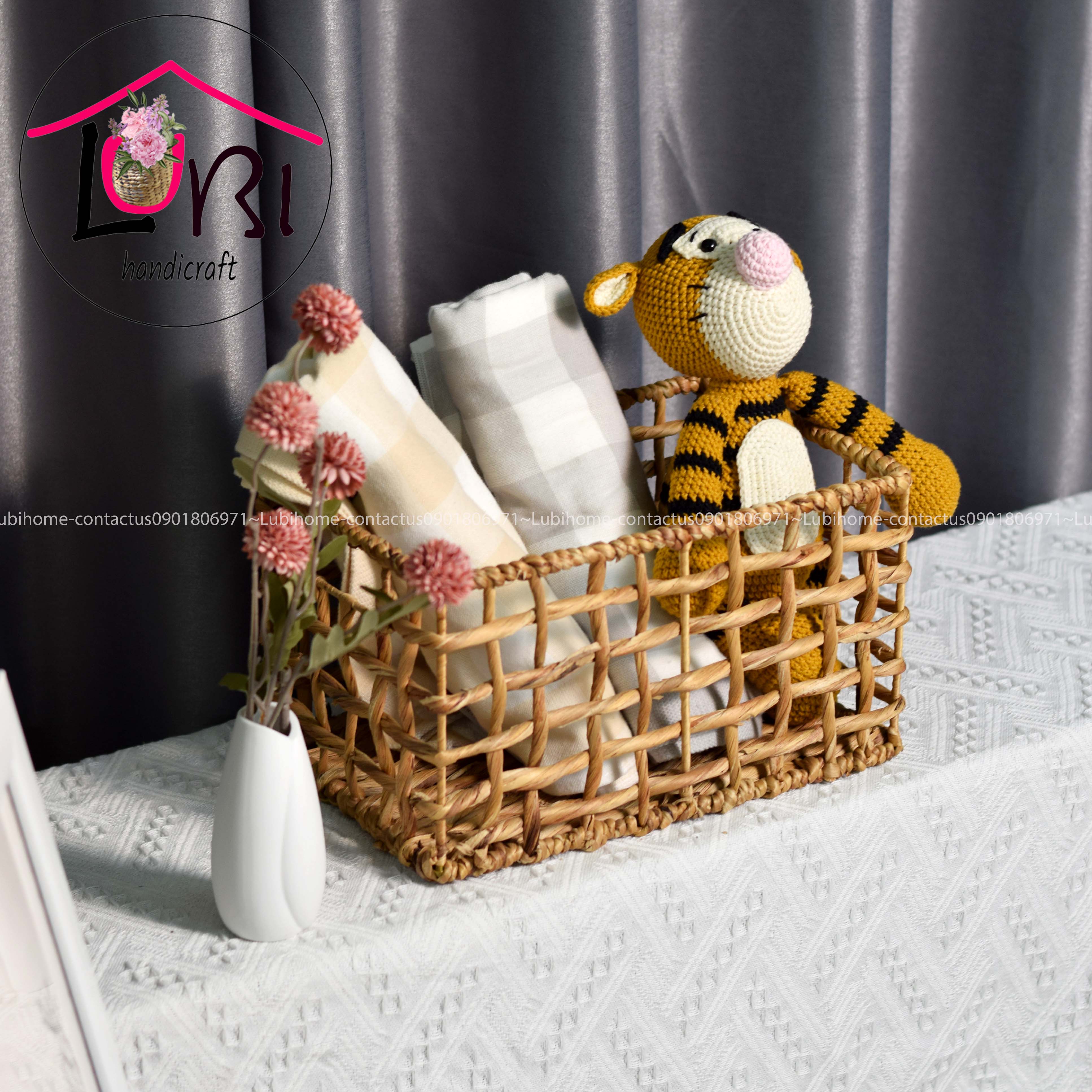 Lubihandicraft - Khay đựng đồ lục bình chữ nhật đan karo - xinh xắn