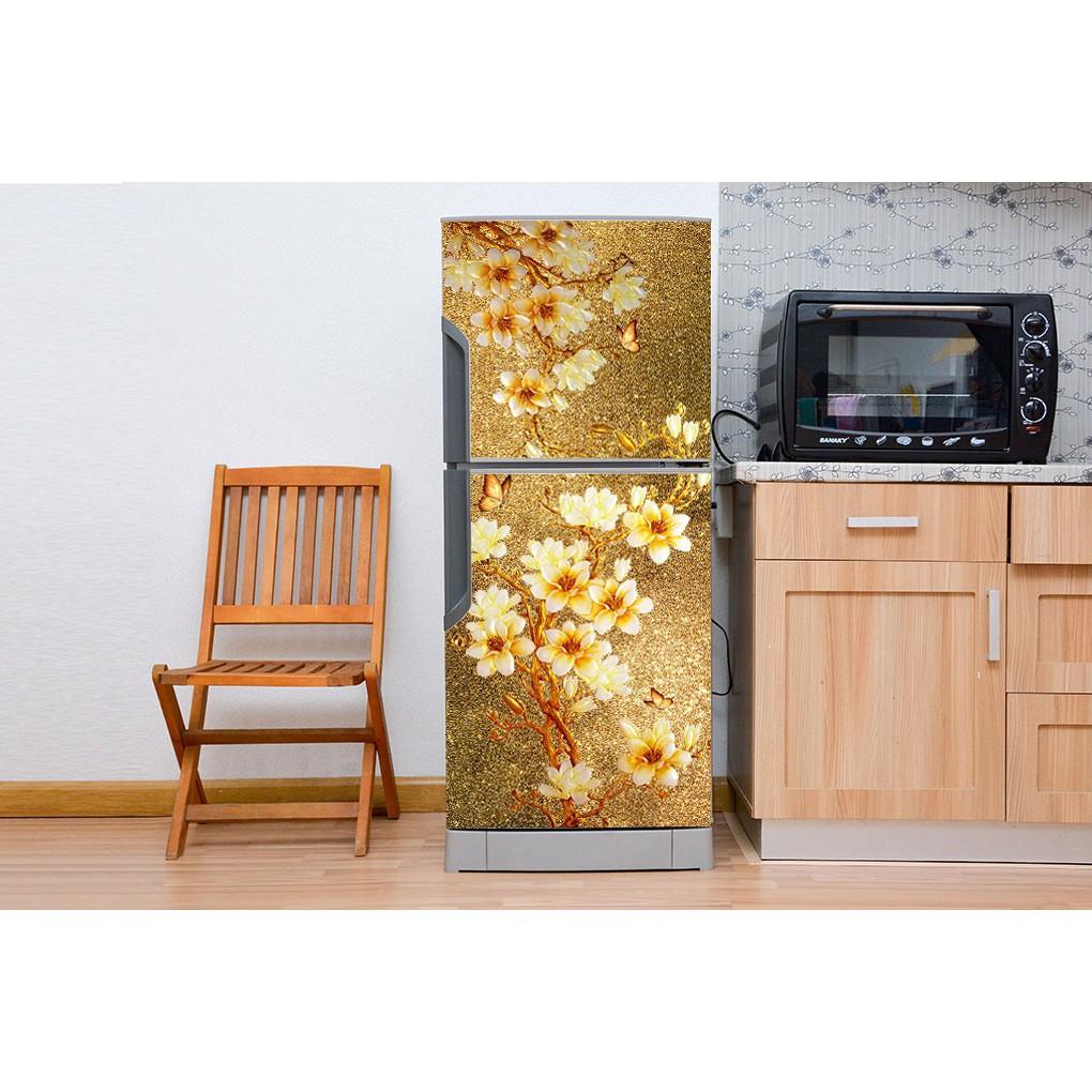 Decal dán tủ lạnh - Mẫu Hoa Mai Trắng 2 - Chất liệu cao cấp - Có sẵn keo dán
