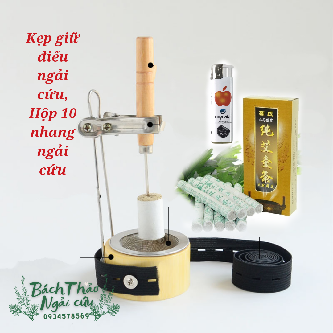 Kẹp giữ hơ ngải cứu + Hộp 10 nhang cứu ngải , ngải đoạn