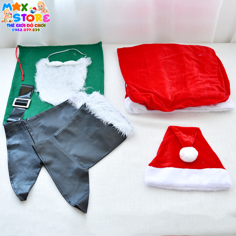 Bộ quần áo ông già Noel, bộ trang phục noel người lớn (cỡ 48-90kg) 7 chi tiết