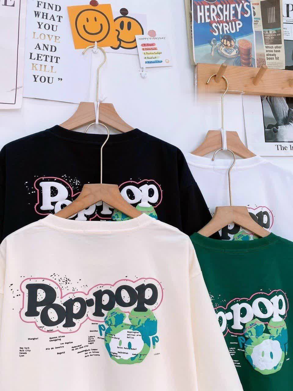 Áo Thun POPPOP WORLD TEE WHITE, Áo Thun In Chữ Nổi POPPOP Form Rộng Unisex Trẻ Trung Năng Động, áo thun cặp đôi local
