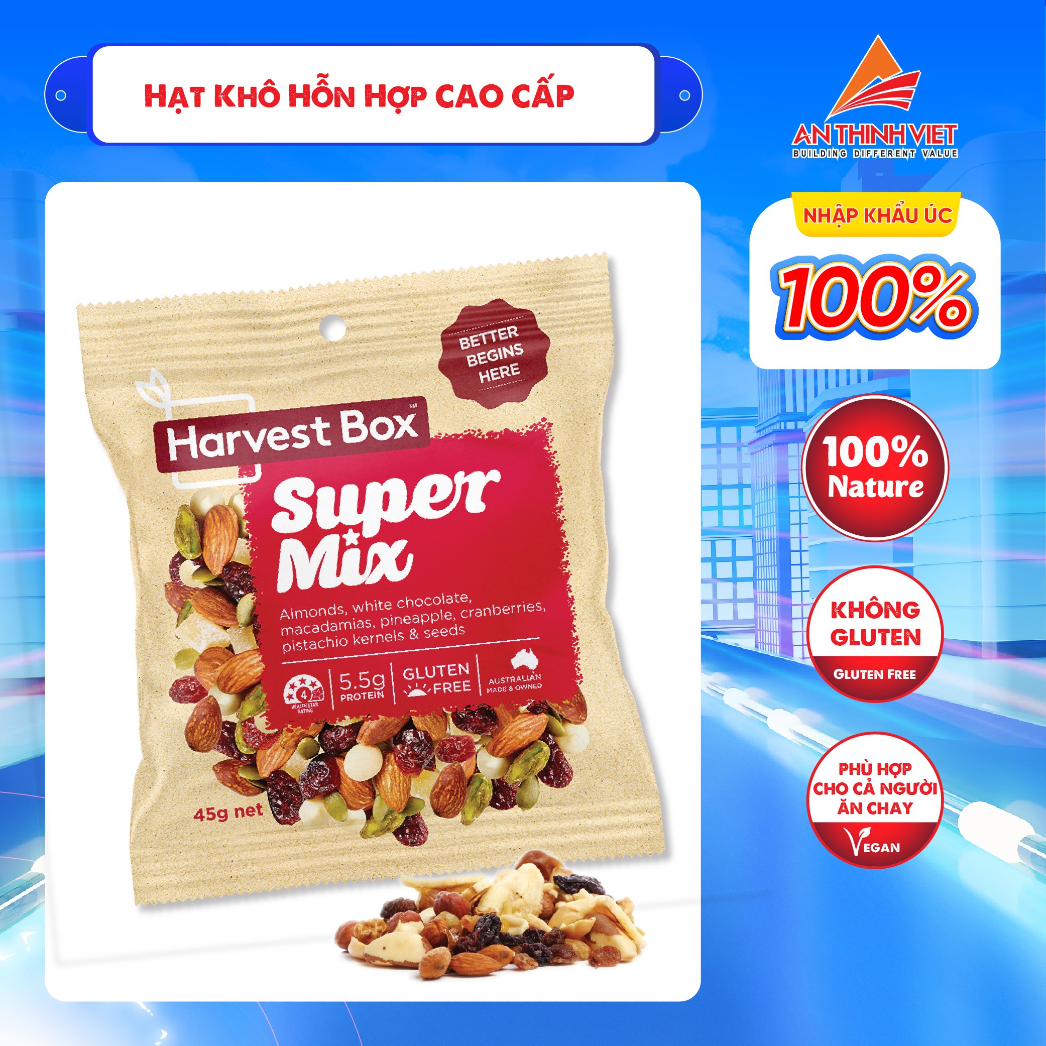Hạt dinh dưỡng mix trái cây Super Mix Snack Packs Harvest Box - Bịch 45g