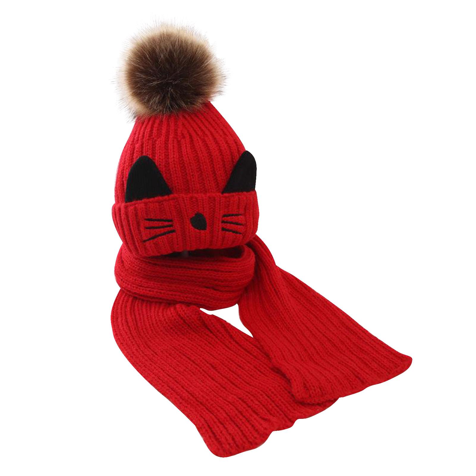 Lovely Pompom Infant Toddler Winter Hat Scarf Set for Baby Girl