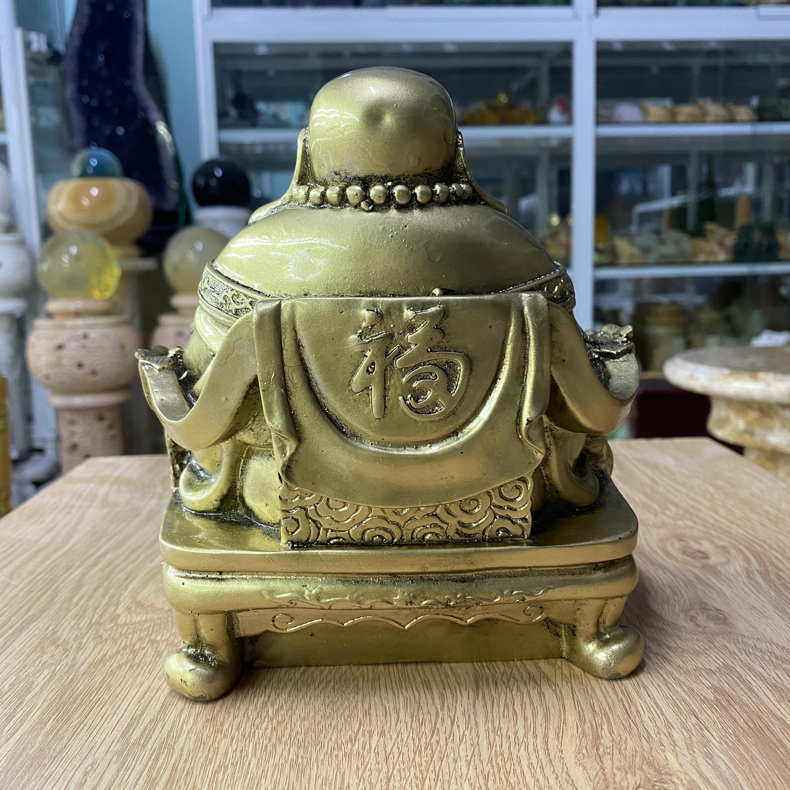 Tượng Cụ Di Lặc Cười Hoan Hỉ Đúc Màu Vàng - cao 16cm