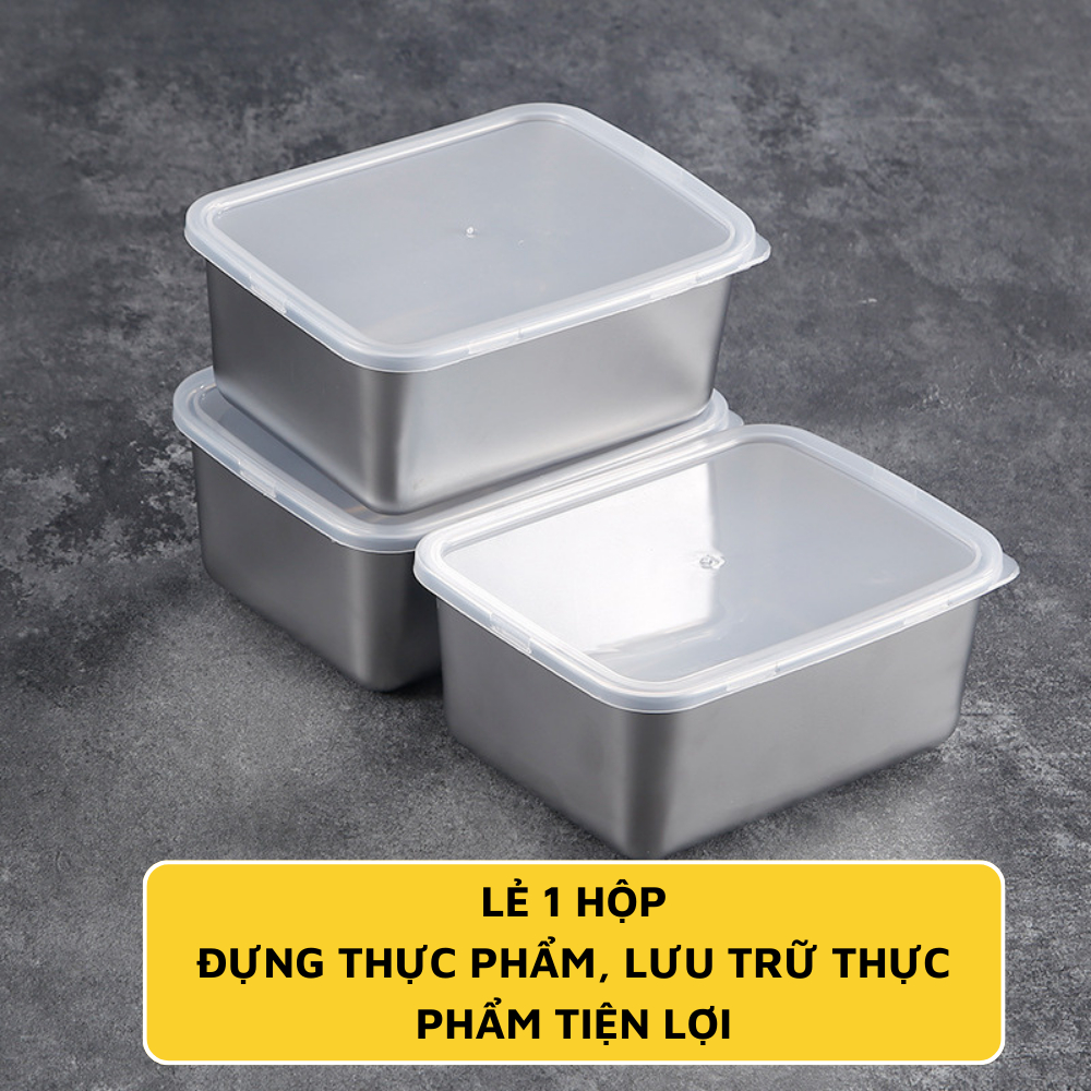 Set 5 hộp inox chống rỉ 304 kèm nắp nhựa bảo quản thực phẩm tủ lạnh đa năng tiện lợi