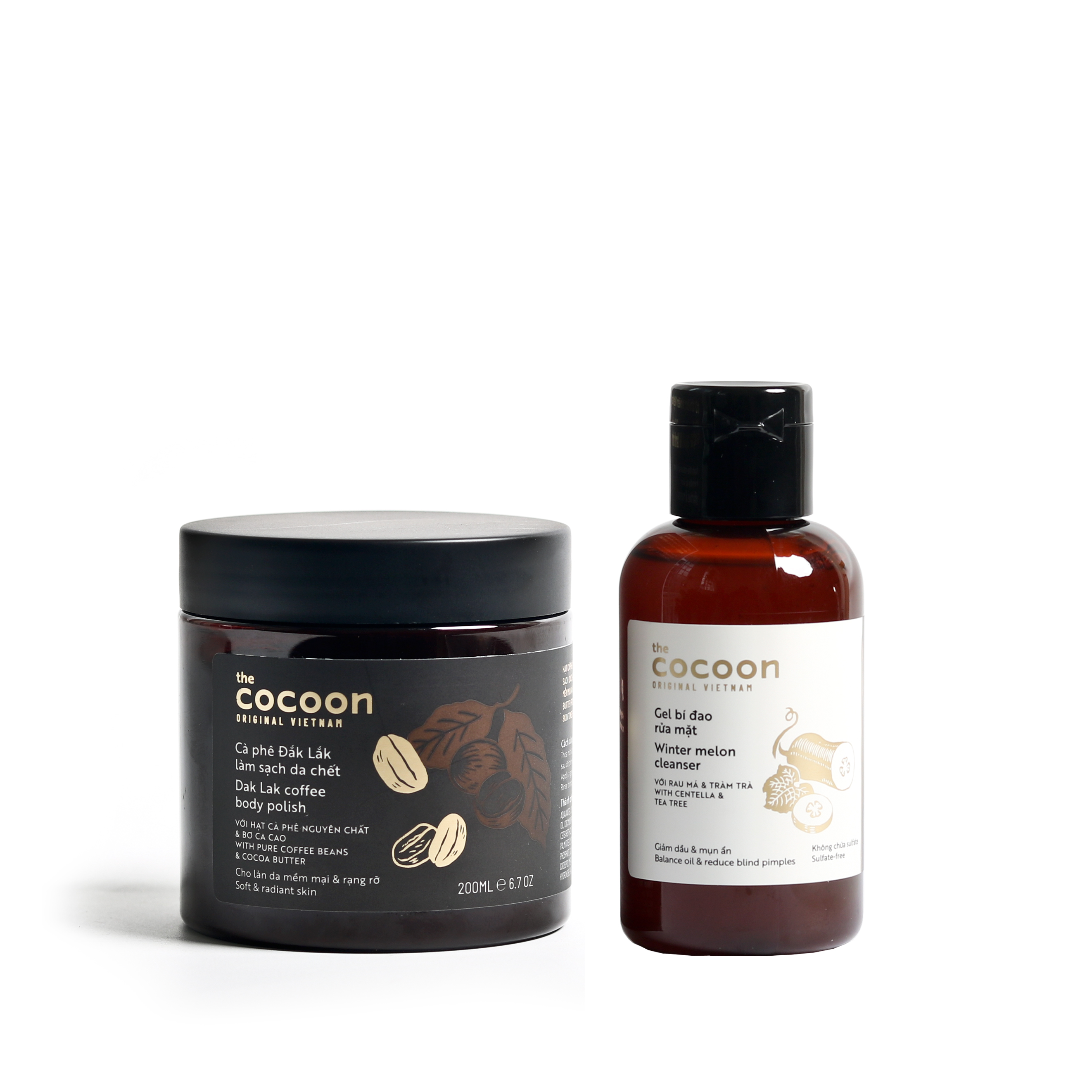 Combo Cà phê đắk lắk sạch da chết cocoon 200ml + Gel rửa mặt bí đao cocoon 140ml