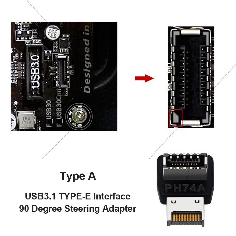 USB 3.1 Type-E 90 độ chuyển đổi USB Bộ chuyển đổi tiêu đề cho đầu nối bo mạch chủ Phụ kiện máy tính trên máy tính để bàn làm việc DIY