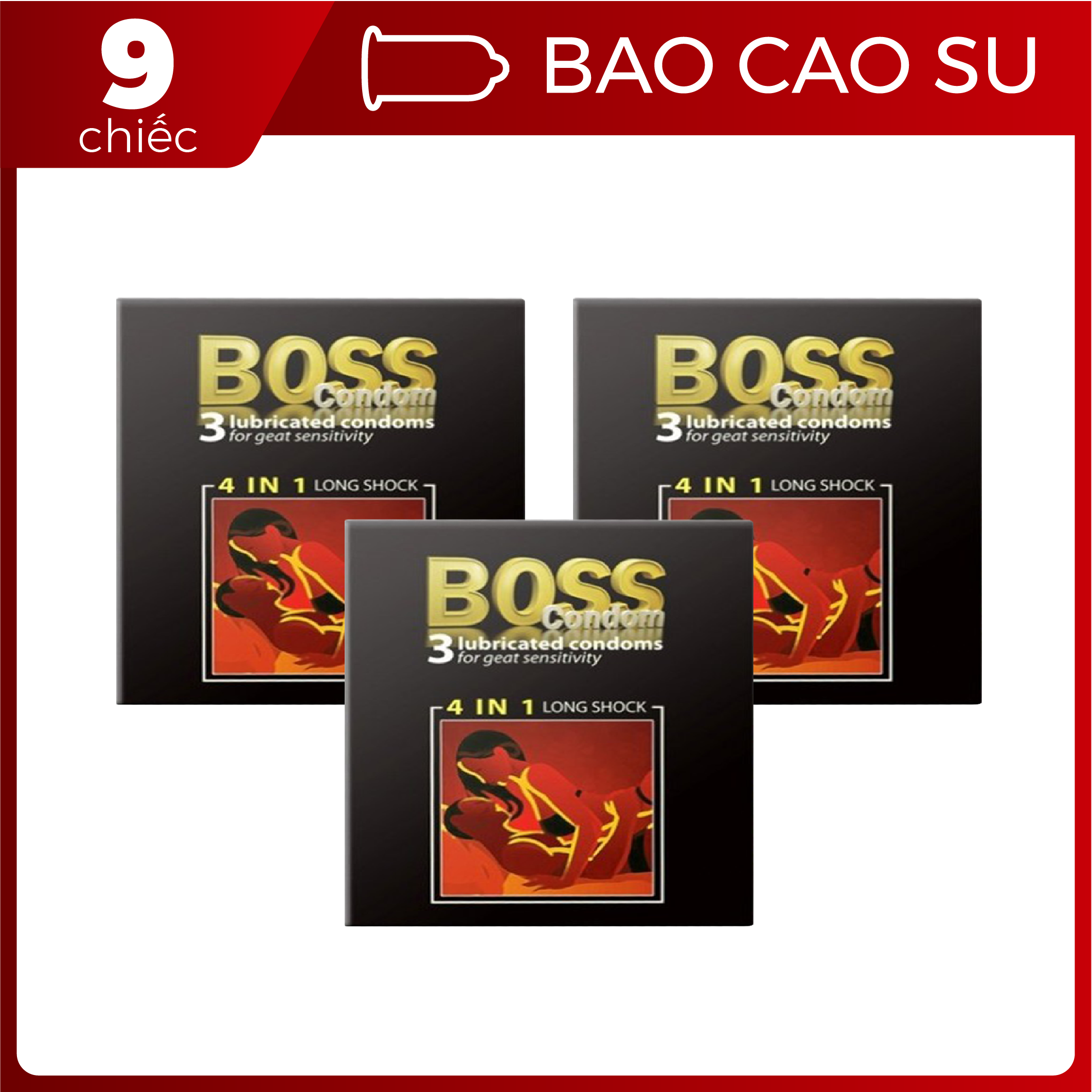 Bộ 3 Hộp Bao Cao Su Malaysia Boss 4 in 1 3 cái - Kéo Dài Thời Gian - Gai Li Ti Nhỏ