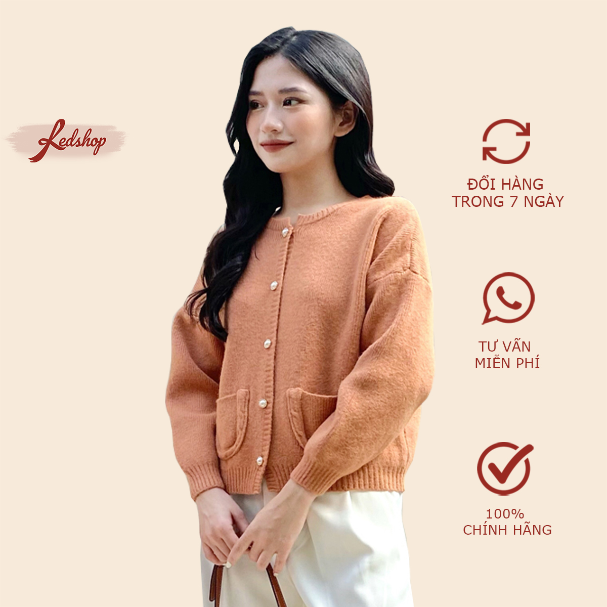 Áo cardigan nữ dài tay form rộng chúc khuy ngọc phong cách Hàn Quốc Red Shop 29987