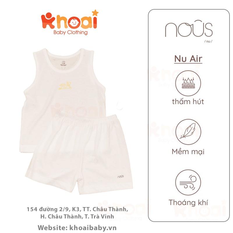 Bộ ba lỗ Nous trắng in trước ngực - Chất liệu Nu Air 95% cotton thiên nhiên