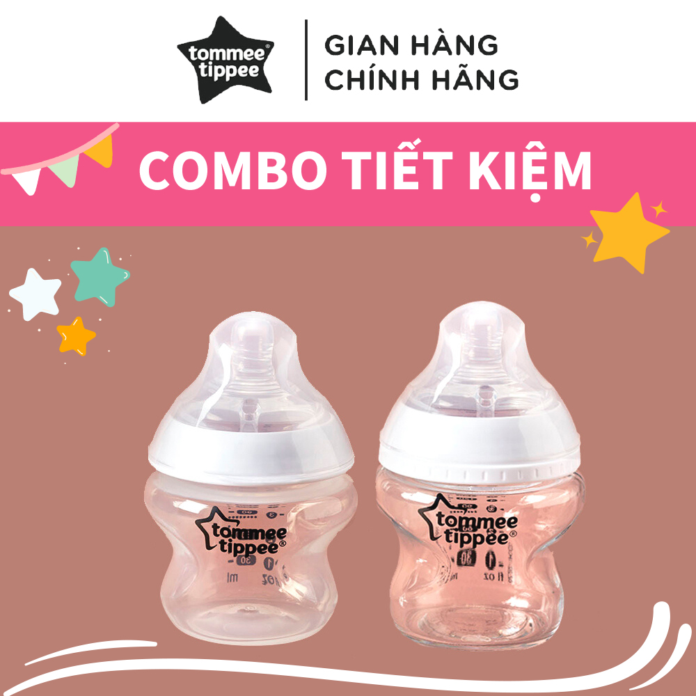 COMBO Bình sữa thuỷ tinh ty siêu mềm tự nhiên Tommee Tippee 150ml & Bình sữa ty siêu mềm tự nhiên Tommee Tippee 150ml