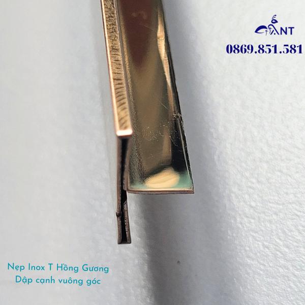 Nẹp T Inox 304 Hồng Gương, nẹp inox chữ T bào chấn vuông cạnh, dày 0.8li, thanh dài 2m44, dễ thi công