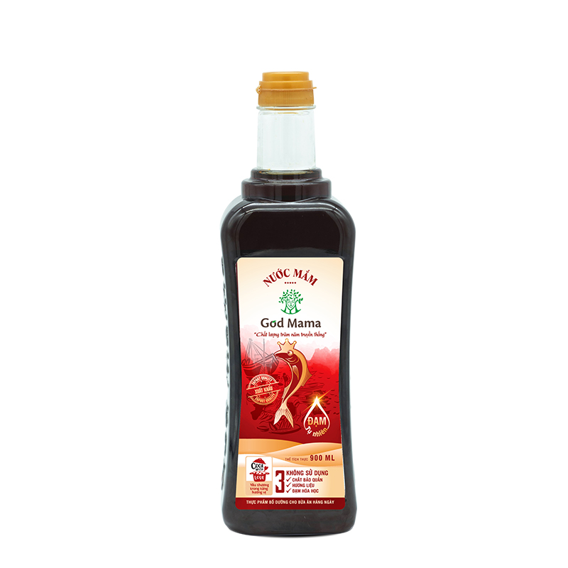 Nước mắm God Mama 900ml - Độ đạm tự nhiên - Ủ chượp truyền thống - Nguyên chất từ cá cơm tươi - Không chất bảo quản, An toàn cho sức khỏe