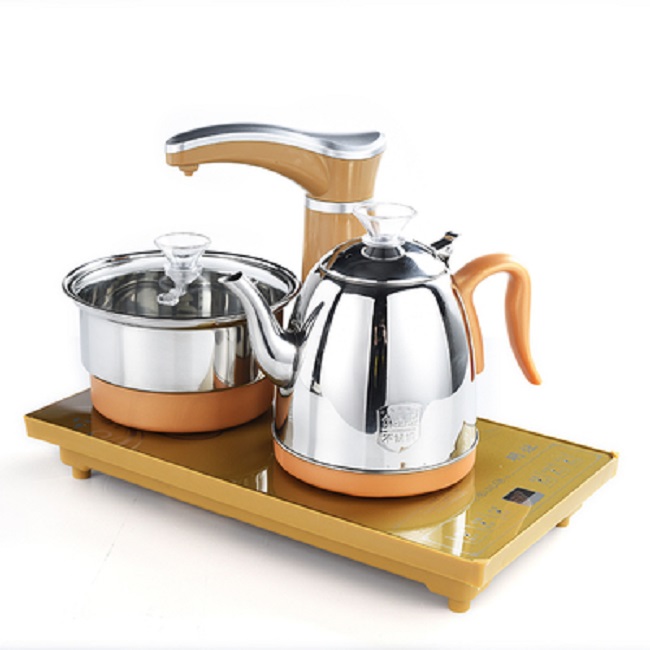 Combo bàn trà điện đa năng hình Phật + bếp đôi + ấm chén nâu