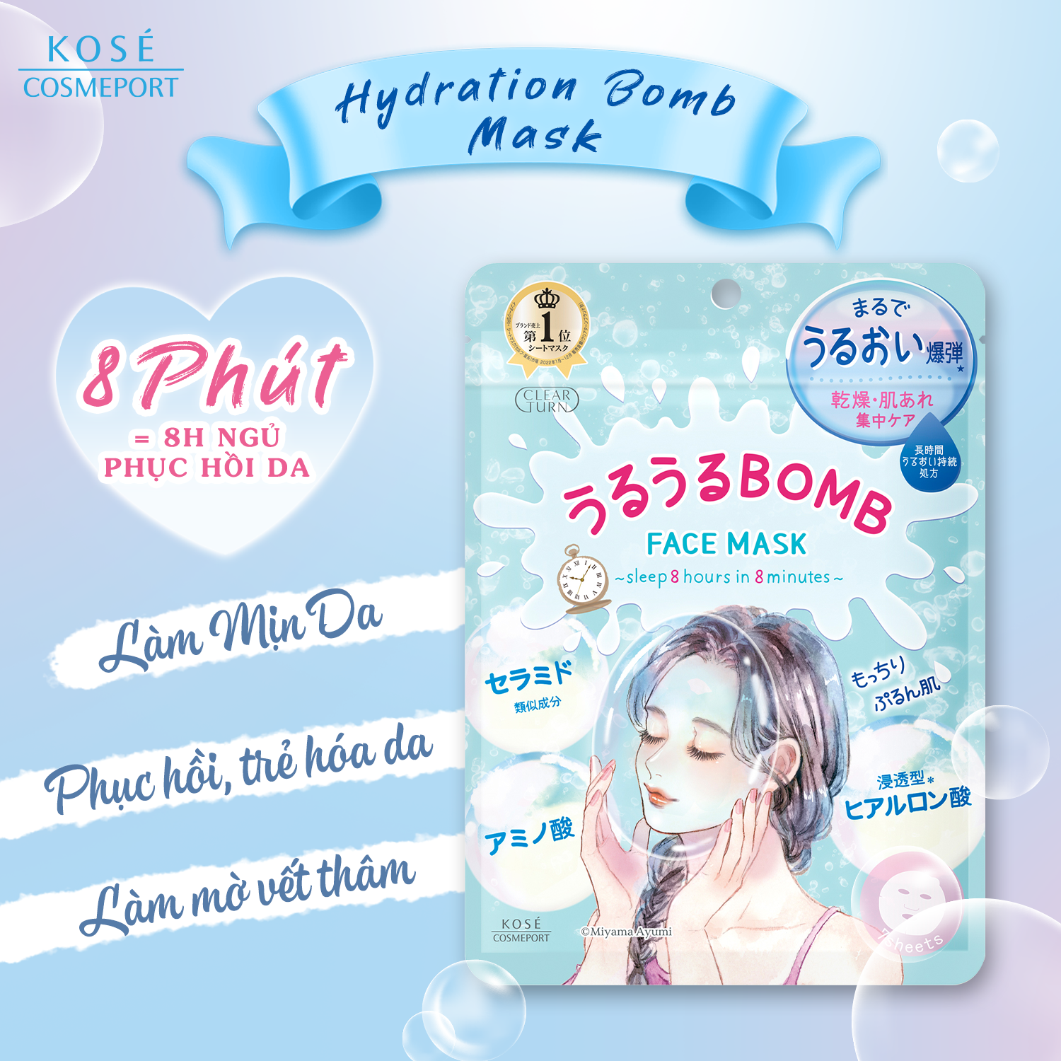 Mặt Nạ Cấp Ẩm Chuyên Sâu Và Dưỡng Mịn Da Kose Clear Turn Gomenne Bare Face Mask (7 Tấm)