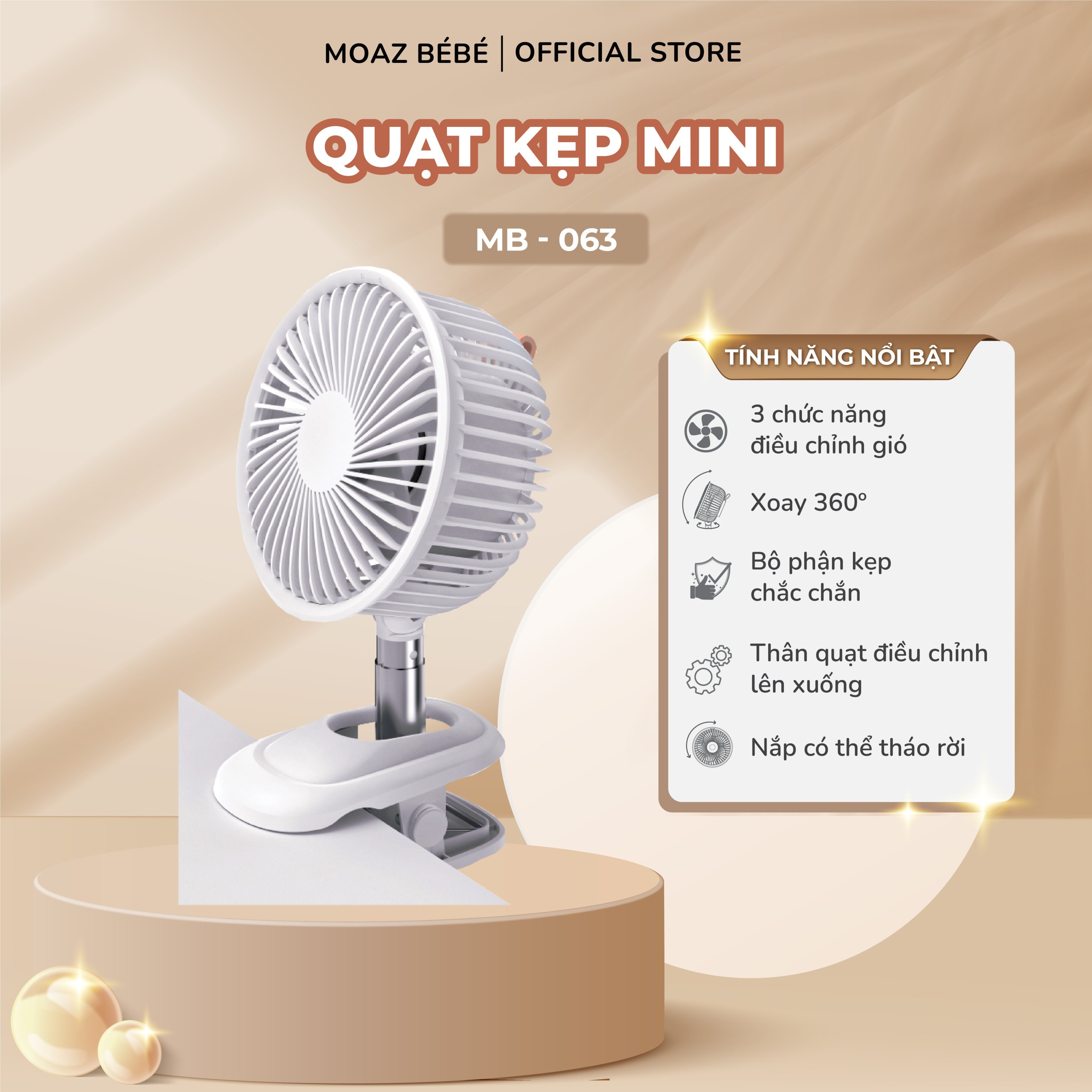 Quạt Kẹp Mini Hàng Chính Hãng Moaz BéBé MB – 063