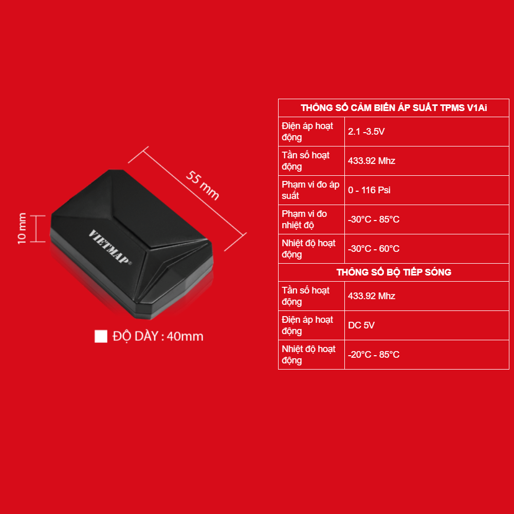 Bộ Cảm Biến Áp Suất Lốp TPMS VIETMAP V1Ai - Hàng Chính Hãng