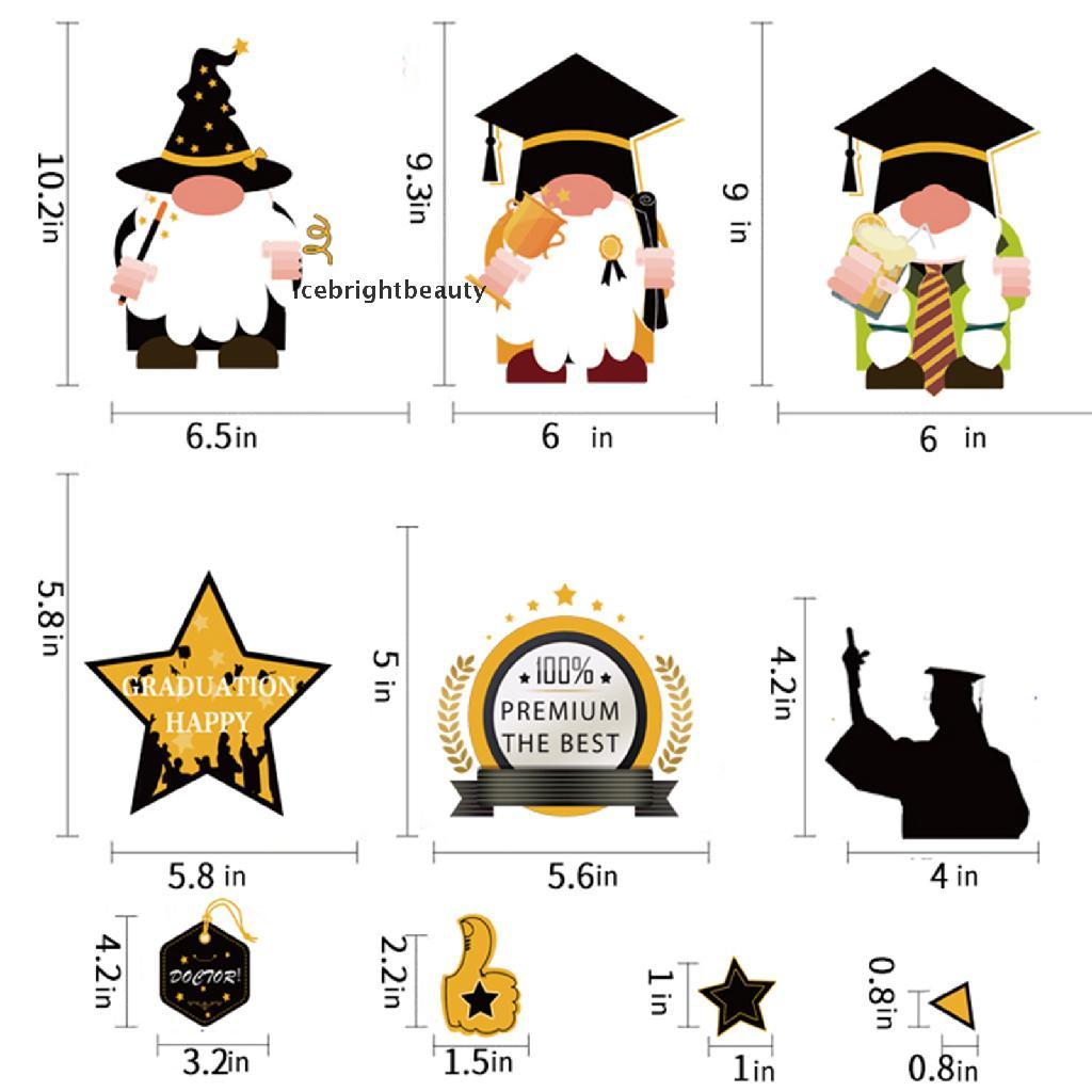 Icebrightbeauty 9 Sheets Graduation Gnome Window Clings Decorations VN