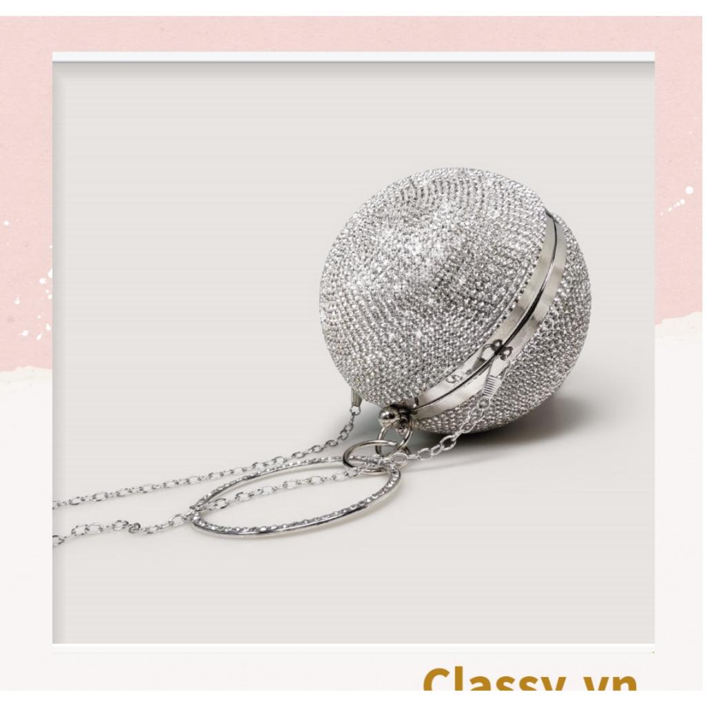 Clutch Classy cầm tay, đeo chéo hình cầu đính hạt xung quanh, mang lại nét sang chảnh khi đi tiệc T1184