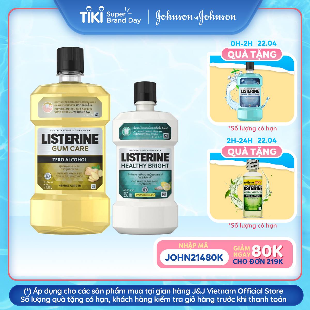 Nước súc miệng giúp nướu chắc khỏe Listerine Gum Care 750ml + Listerine Healthy Bright 250ml