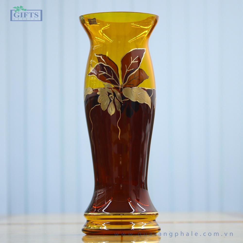 Bình hoa thủy tinh mạ vàng Egerman Tiệp khắc 41cm