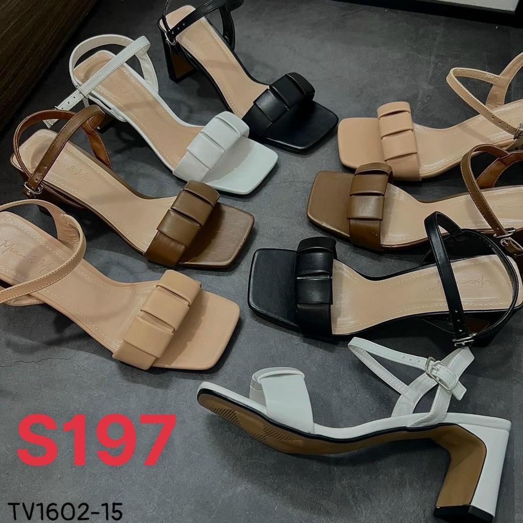 Sandal da mịn quai ngang cuốn kiểu gót trụ dẹp - 7P