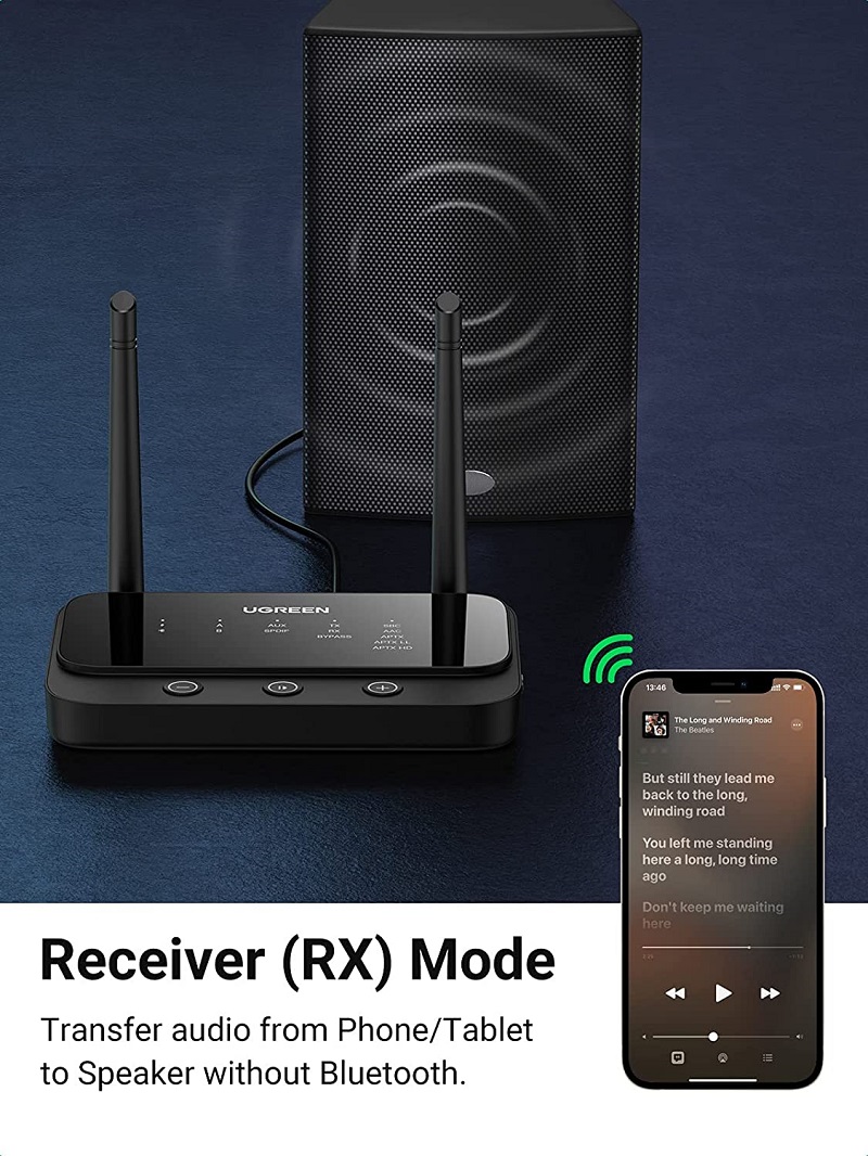 Bộ thu phát Bluetooth 5.0 UGREEN 3 trong 1 với dây cáp truyền tín hiệu âm thanh HD RX/ TX 100M hàng chính hãng