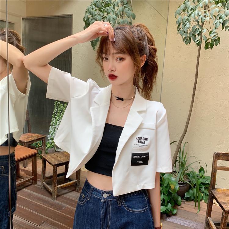 Áo khoác blazer croptop ngắn tay thời trang Hàn Quốc dễ phối đồ cho nữ