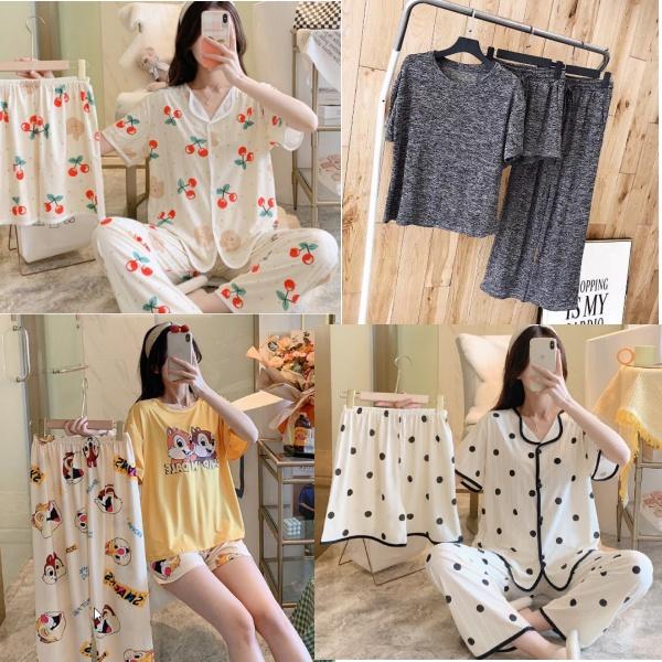 Bộ đồ ngủ nữ đẹp SET 3 CHI TIẾT - Đồ bộ mặc nhà dễ thương - Thời trang mùa hè QUẢNG CHÂU cao cấp giá rẻ