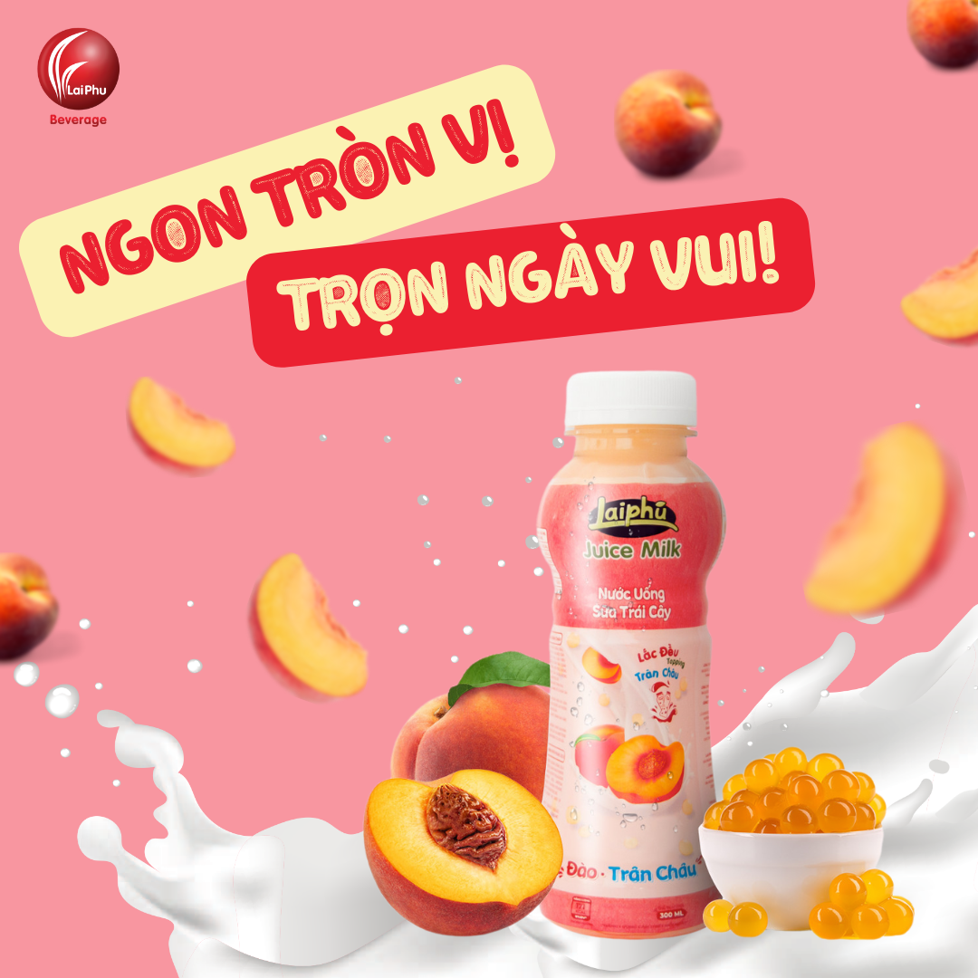 Sữa Trái Cây Đào Trân Châu Lai Phú Chai 300ml - Lốc 6 Chai