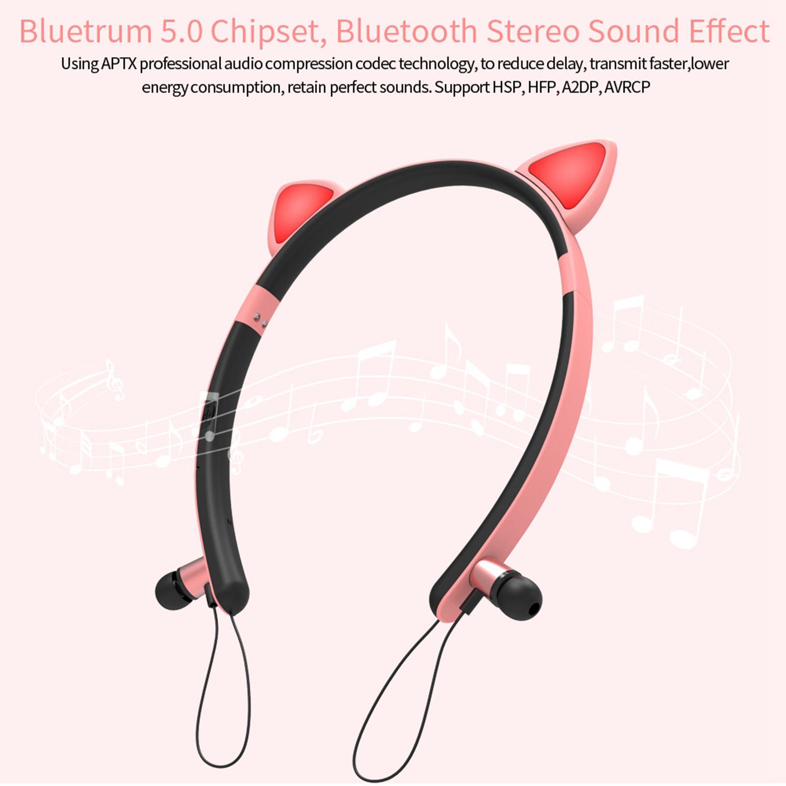 Cat Ear Bluetooth Headphones Wireless in Ear Headsets with Microphone LED Light for Girls Boys
