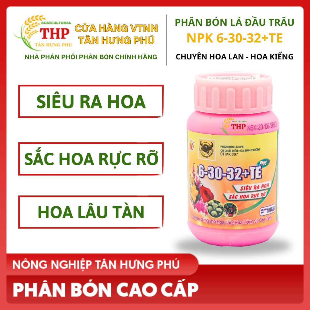 Phân Bón Lá Đầu Trâu NPK Có Chất Điều Hòa Sinh Trưởng 6-30-32+TE | Hũ 100gam