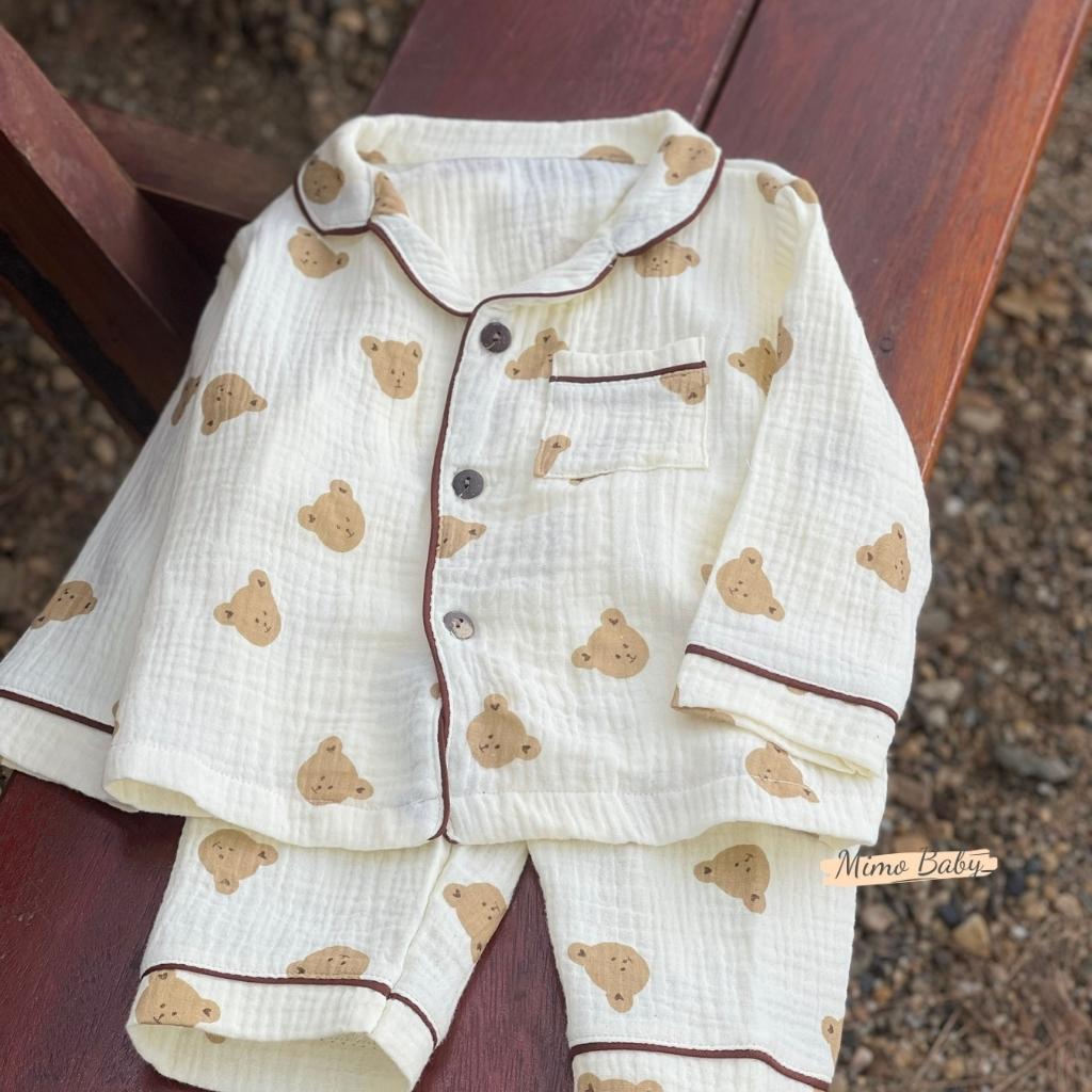 Bộ đồ pijama mùa thu đông chất xô muslin phong cách hàn quốc cho bé QA50 Mimo Baby